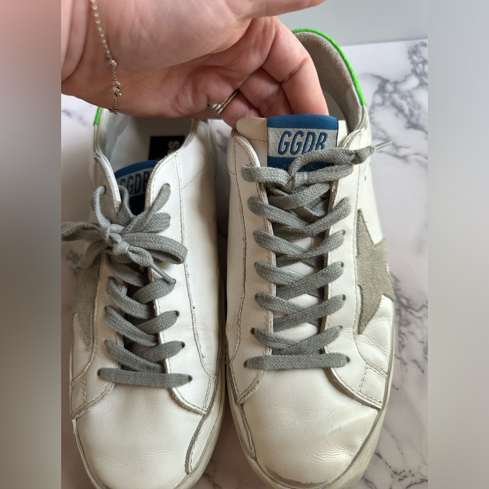 Golden Goose White & Green SuperStars Low Top